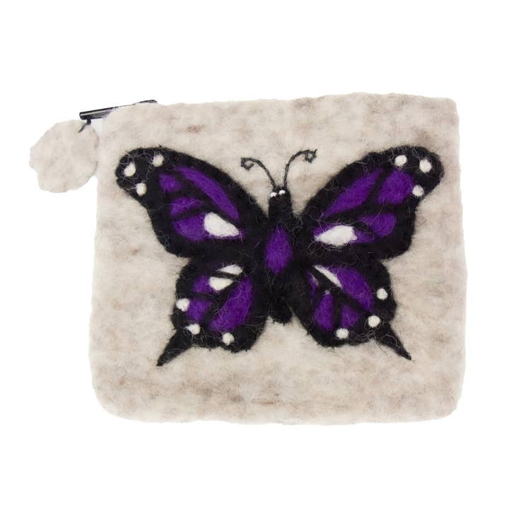 Pochette zippée en feutre à motif papillon fabriquée à la main pour la vente par Global Crafts