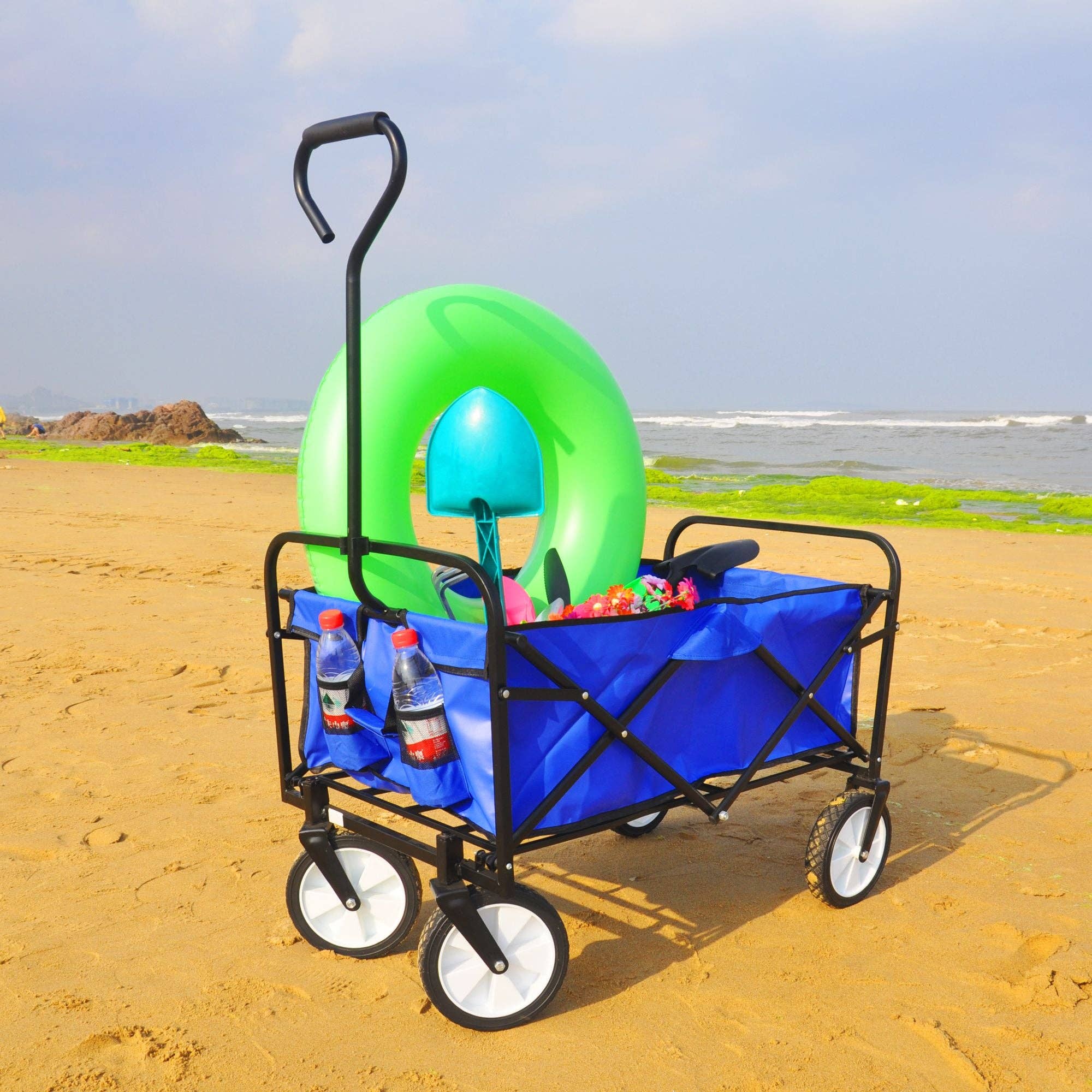 Hard Rock Health Stores - Wholesale Beach Accessories - Outdoor Folding Wagon Garden ;  Large Capacity Folding Wagon Garden Shopping Beach Cart ; Heavy Duty Foldable Cart;  for Outdoor Activities;  Beaches;  Parks;  Camping34