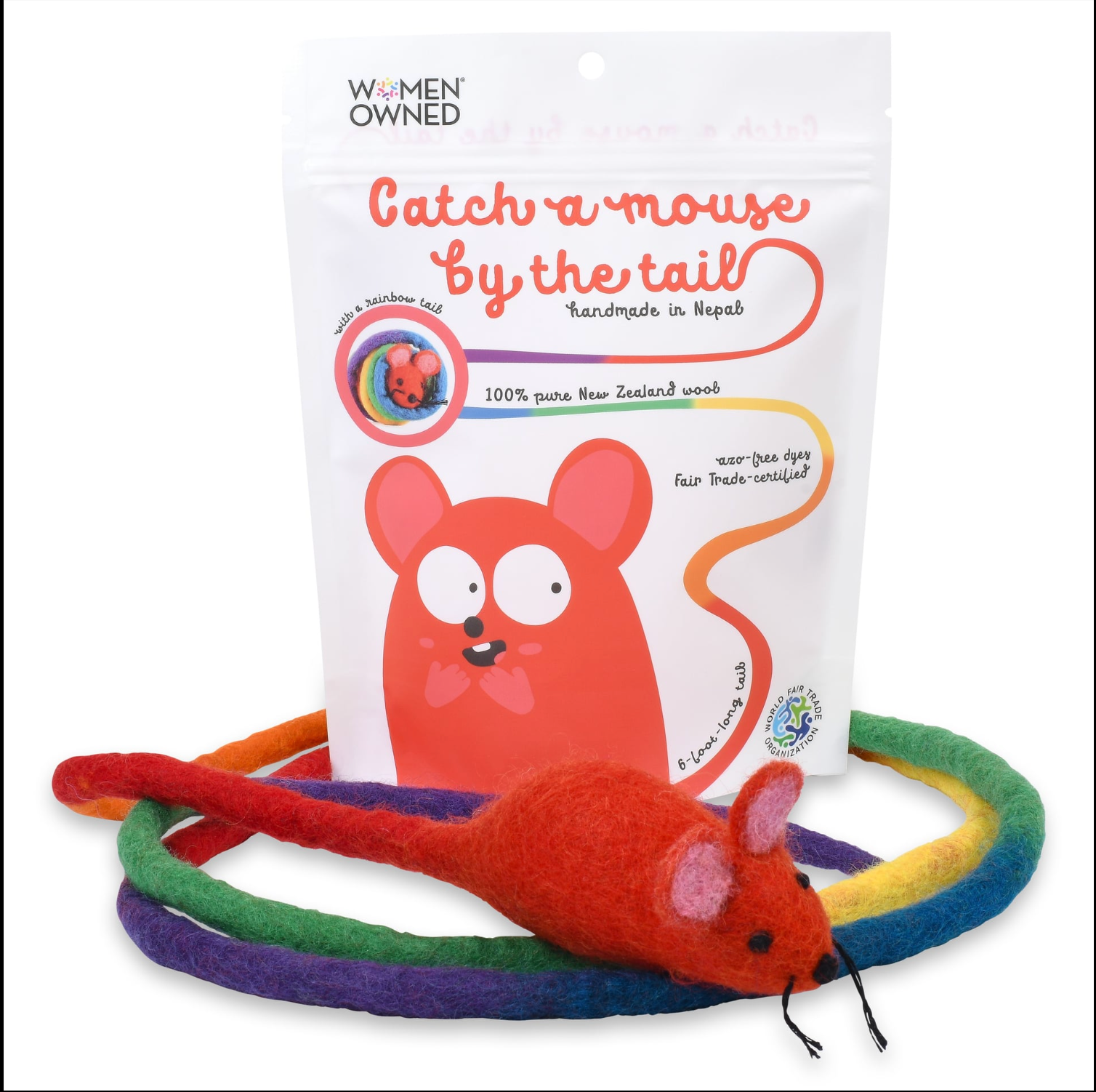 Cat in the Box LLC - Wholesale Pet Toy - Cat - Wool Mouse Cat Toy 6-Foot-Tail - all-red, rainbow, unicorn3