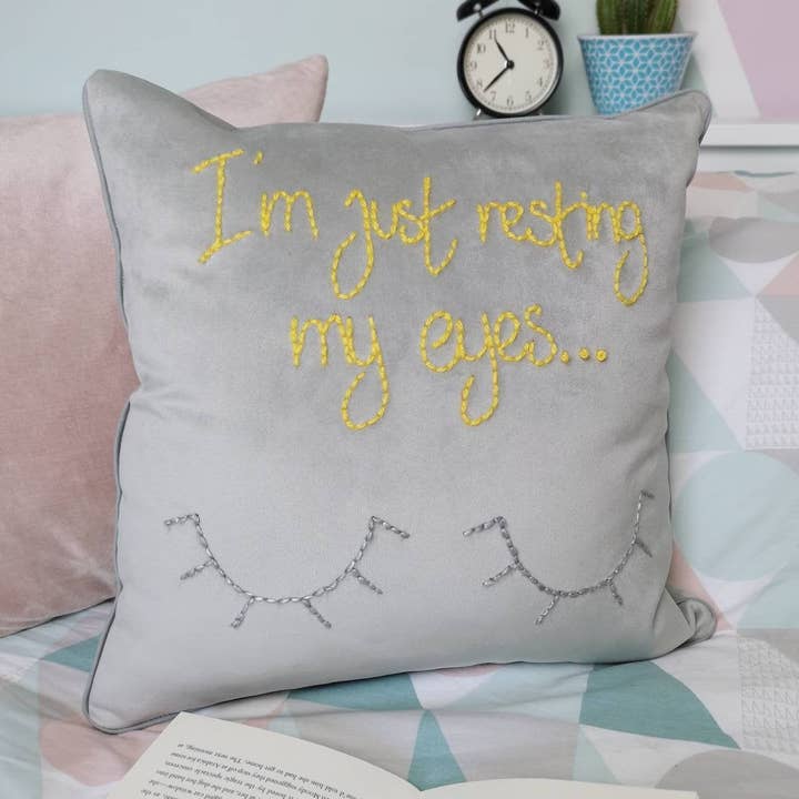 I'm Just Resting My Eyes Embroidered Velvet Cushion for wholesale by JordanLovellA
