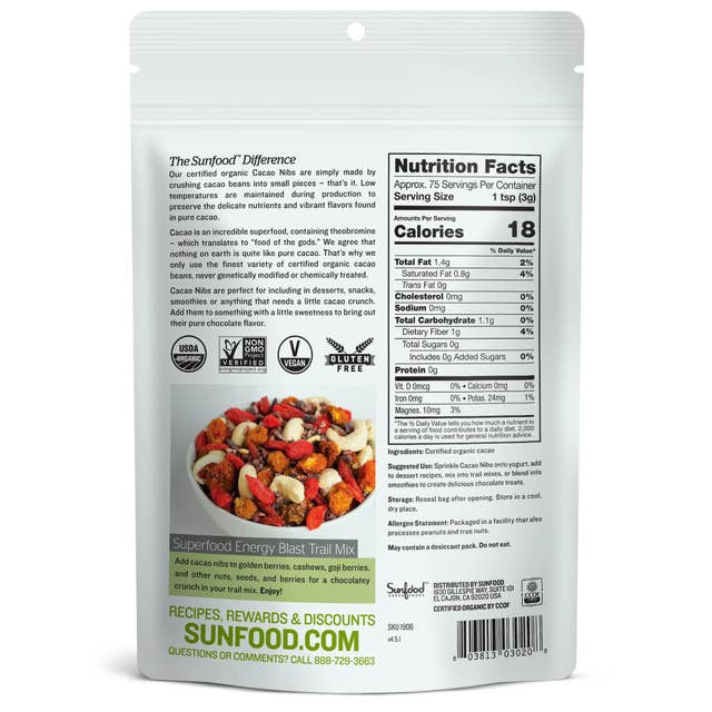 Sunfood Superfoods - Wholesale Chocolate - Cacao Nibs, 8oz, Organic