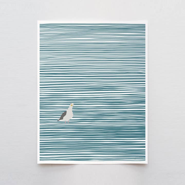 Eau rayée avec imprimé de mouettes. Signé. Sans cadre. 141107 pour la vente par Jorey Hurley