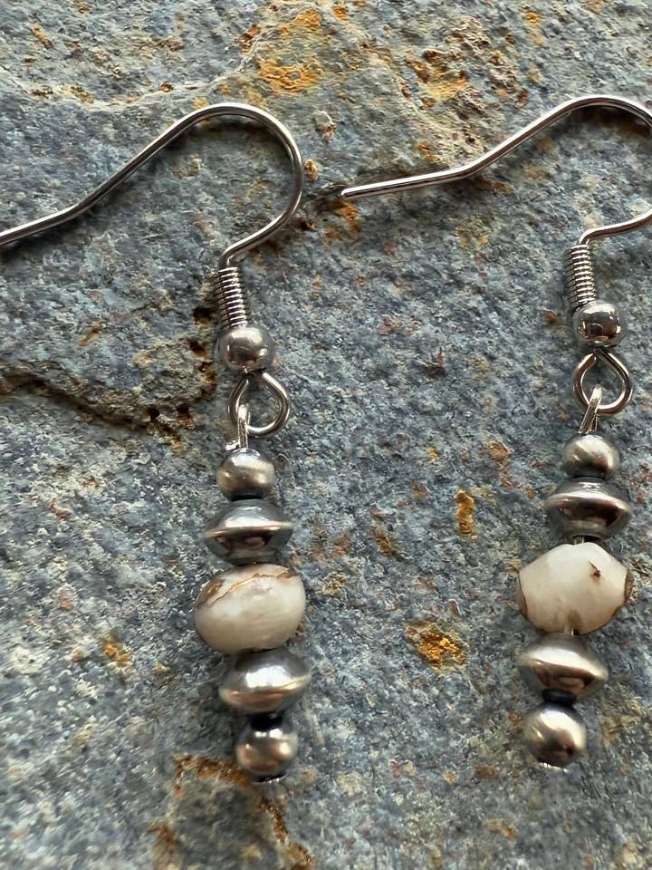Sterling Silver Pearl & White Buffalo Earrings for wholesale by Wild Mountain Soul Designs