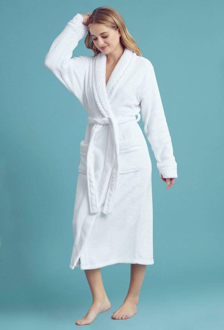 robesnmore - Wholesale Robe - Women's - Women Plush Shawl Collar Robe White2