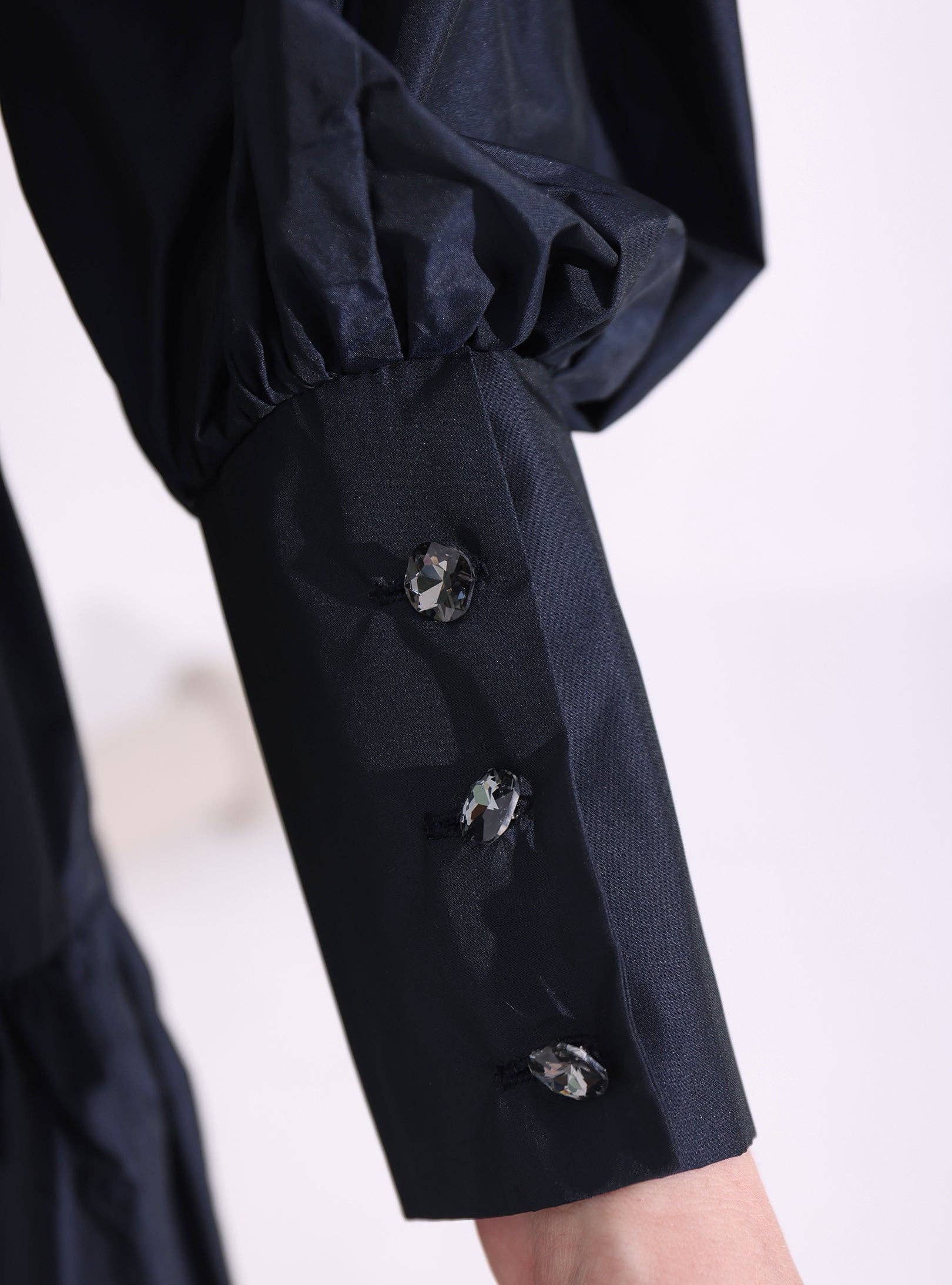 Store WF – wholesale Dress – Women's – Navy Taffeta Cristal Button Maxi Dress5