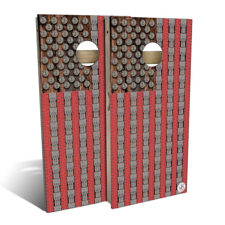American Flag Bullets All-Weather Cornhole Set for wholesale by Skip's Garage