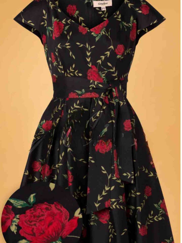Stacey V Neck, Midi Floral Fit&Flare Dress in Cotton Sateen for wholesale by Timeless London