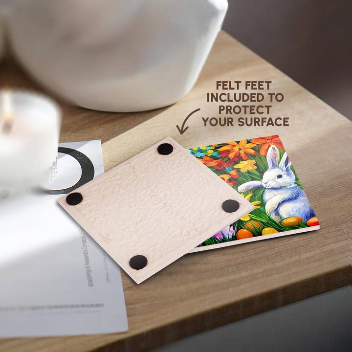 3dRose - Wholesale Coasters - 3dRose, White Easter bunny, eggs, flowers. The magic of the spring garden, Coaster3