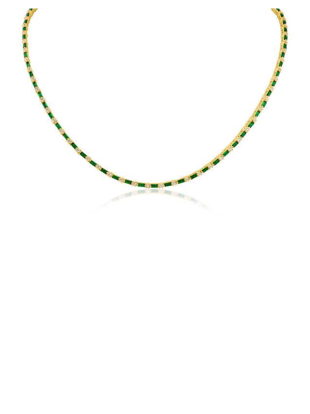 Emerald Baguette Thin Tennis Necklace for wholesale by CZ by Kenneth Jay Lane