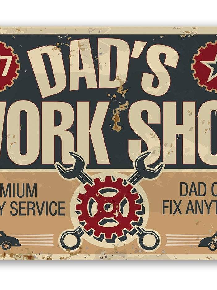 Dad Gift Sign | Dad's Work Shop for wholesale by Lone Star Art Metal Signs