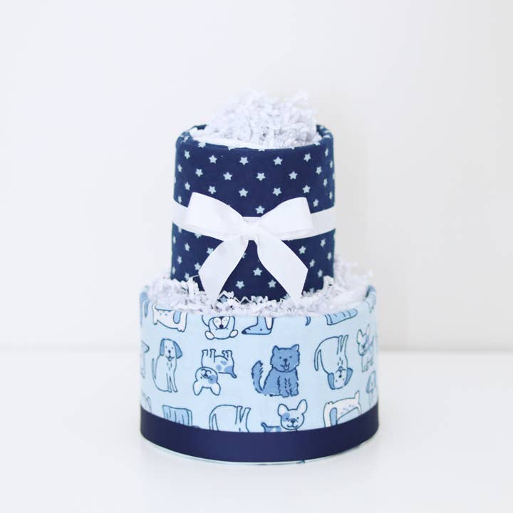 Baby Blossom Company - Wholesale New Mom Gift Box/Set - 2-Tier Baby Boy Diaper Cake Gift Set- Puppy