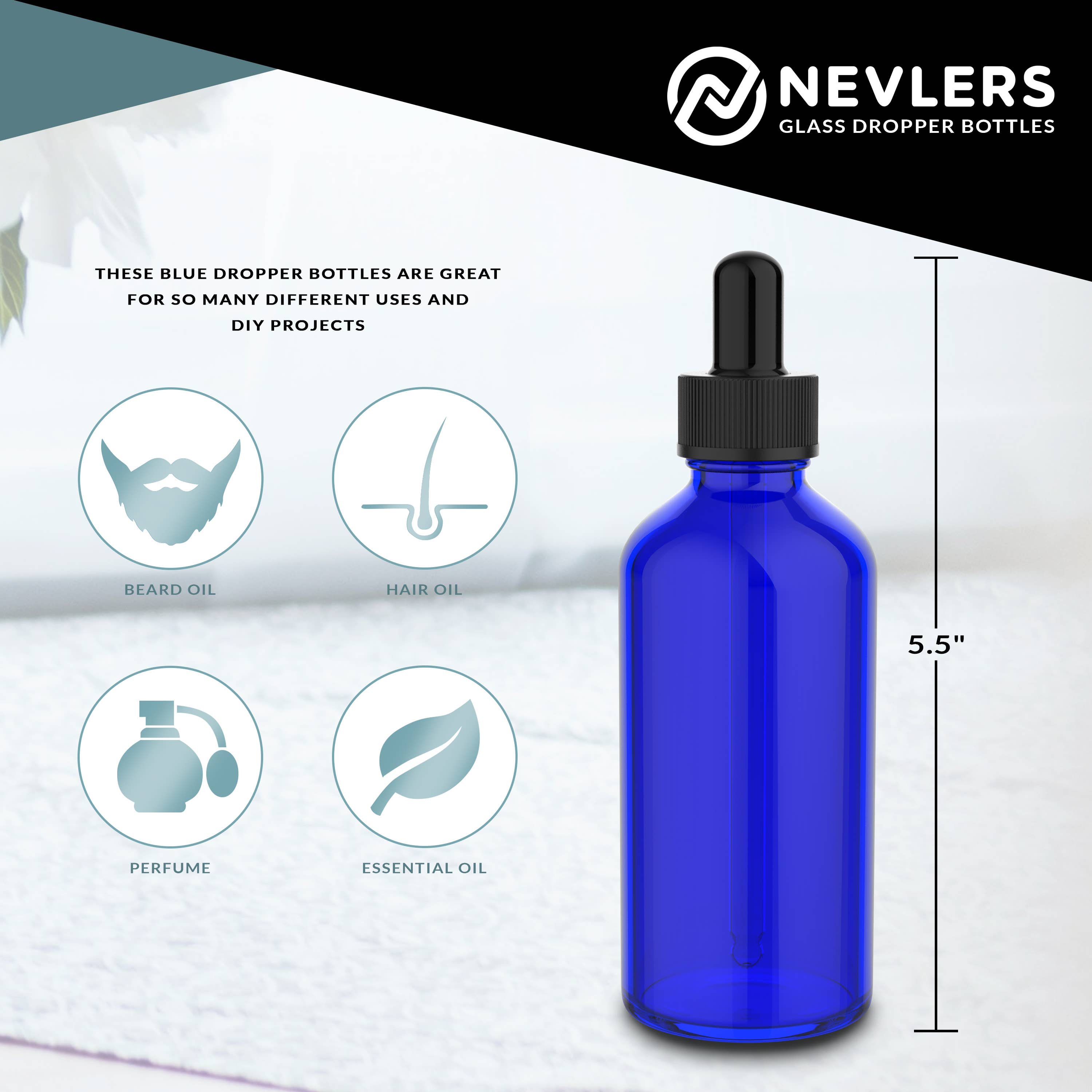 Nevlers - Vente Flacon de voyage - Flacons compte-gouttes en verre bleu cobalt - 120 ml (lot de 24)5
