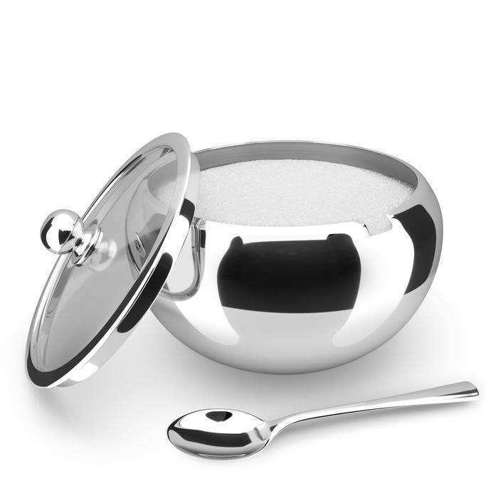 Kook - Wholesale Bowl - Kook Large Stainless Steel Sugar Bowl, Lid & Spoon, 16 oz0