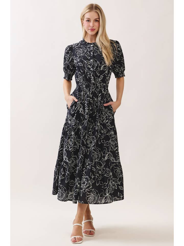 RUFFLE DETAILED MIDI TIERED DRESS - VJD42976 for wholesale by Calista