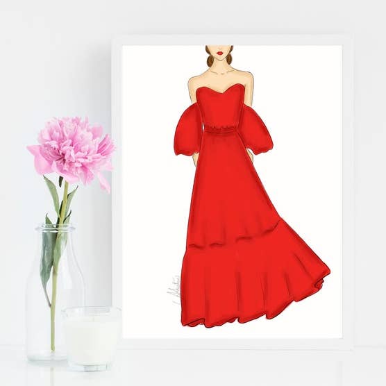 The Red Dress Art, Fashion Illustration, Fashion Wall Art for wholesale by PLTStudio