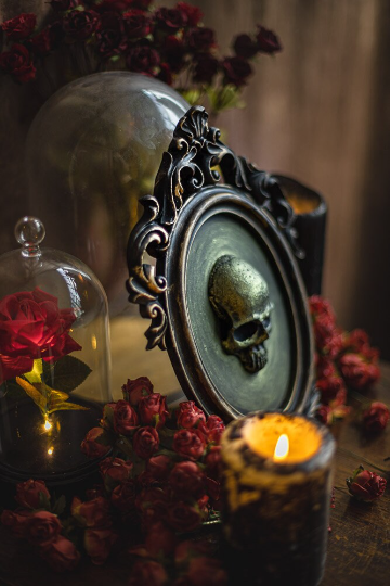 Costurero Real - Wholesale Wall Accent - Skull Frame wall art Gothic Halloween Home Decor Gold Green3