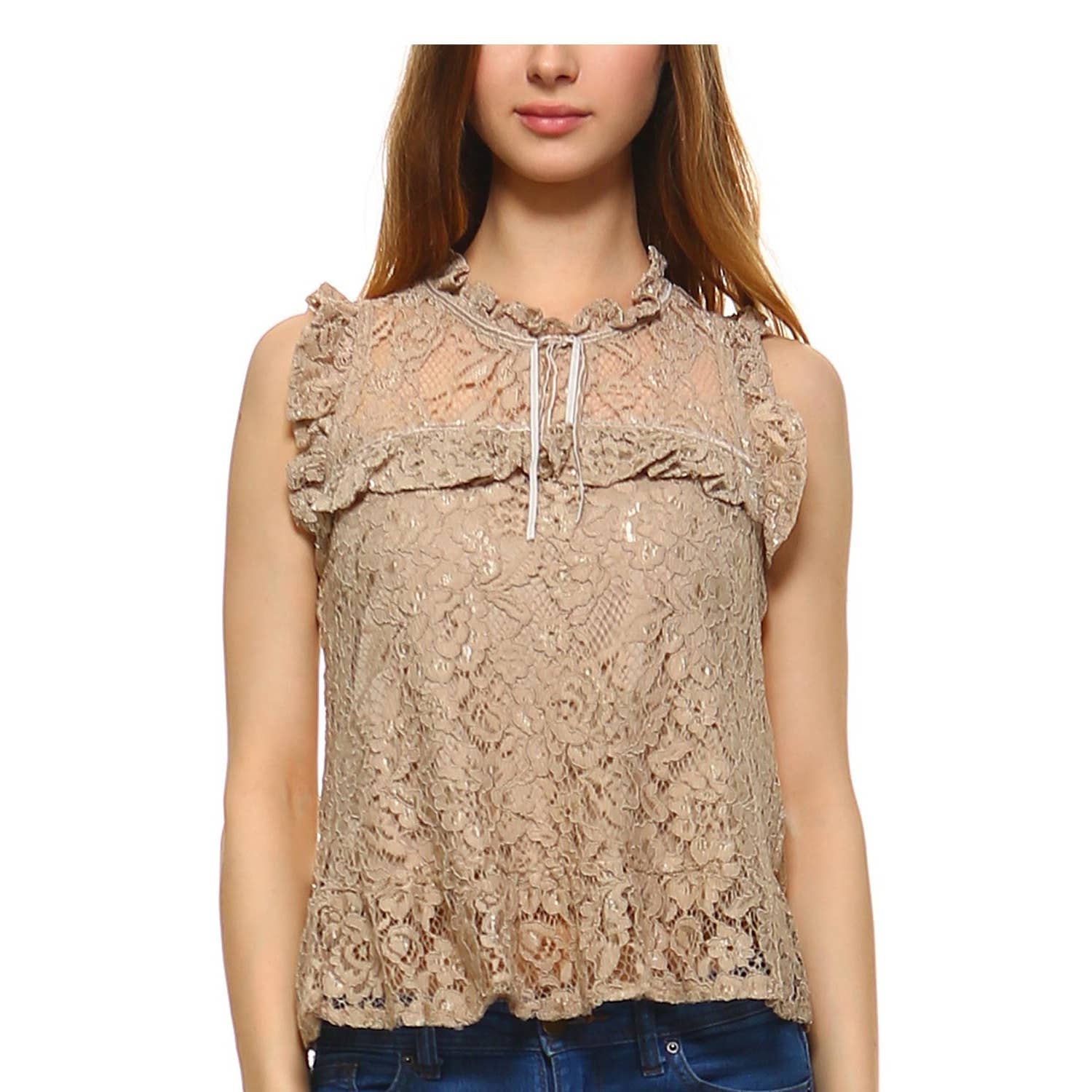 JHP Collection - Wholesale Blouse - Women's - WOMENS PLAIN SLEEVELESS ROUND NECK LACE BLOUSE3