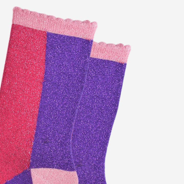 Sock Talk – Meias - Mulher por atacado – Meias Glitter Femininas - Rosa/Roxo, Colour Block3