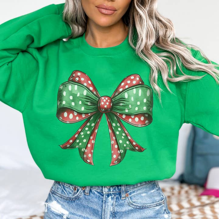 Christmas Coquette Red Green bow, Women's holiday top, Trend for wholesale by ATTA TOOD Wholesale