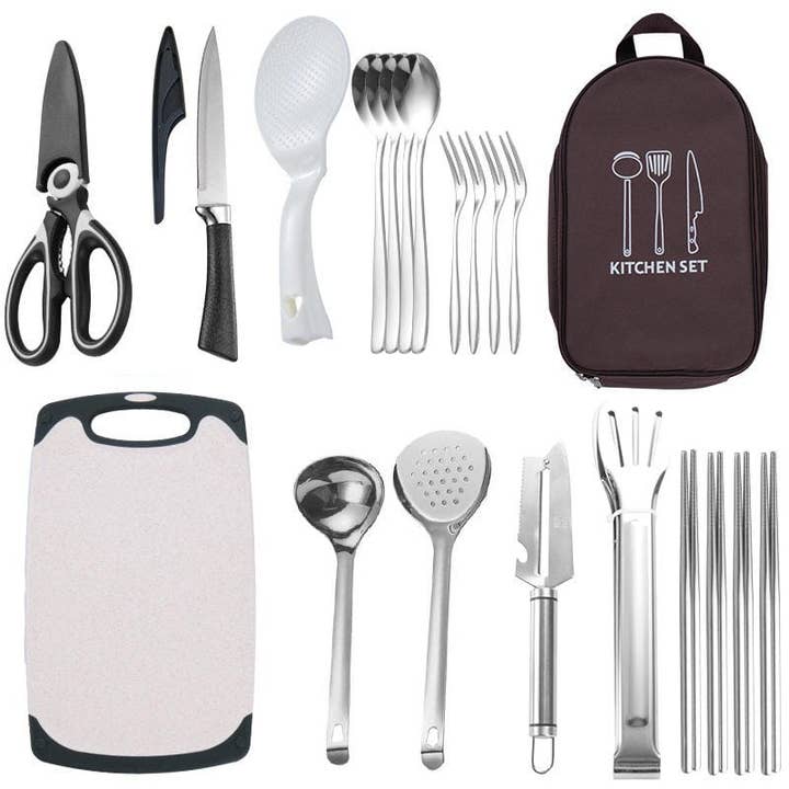 VIGOR - Wholesale Outdoor Grill Tools - Camping Utensil Set Camping Kitchen Set Cookware 11 Pcs Acc