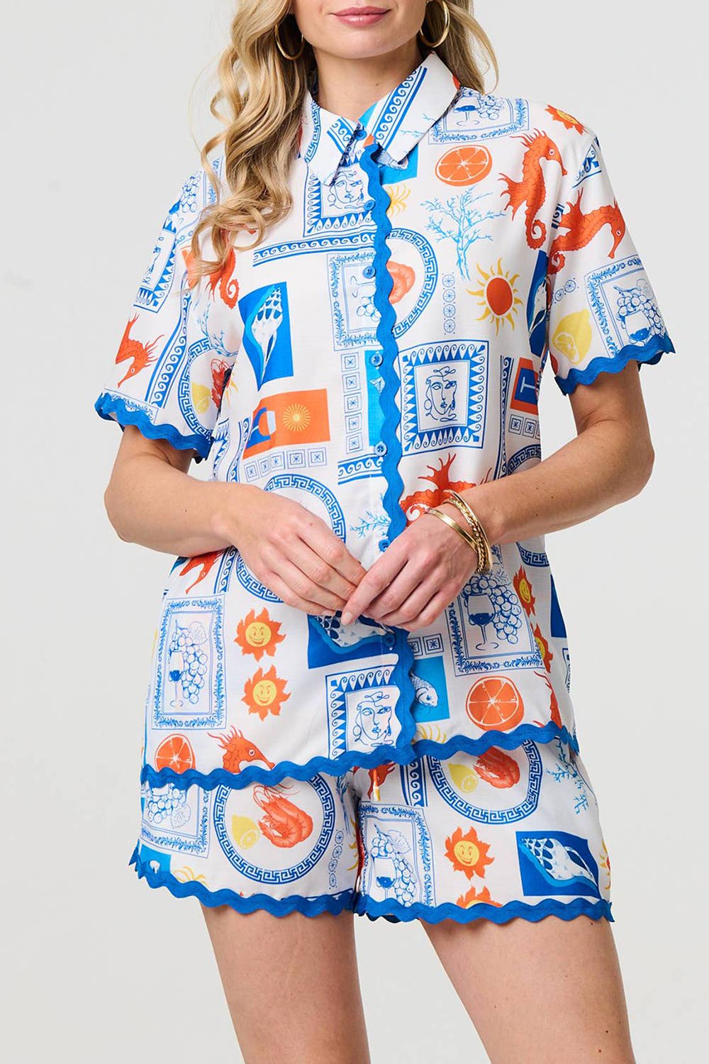 MULTI BLUE Printed Shirt & Shorts Co-Ord Set
 for wholesale on Faire2