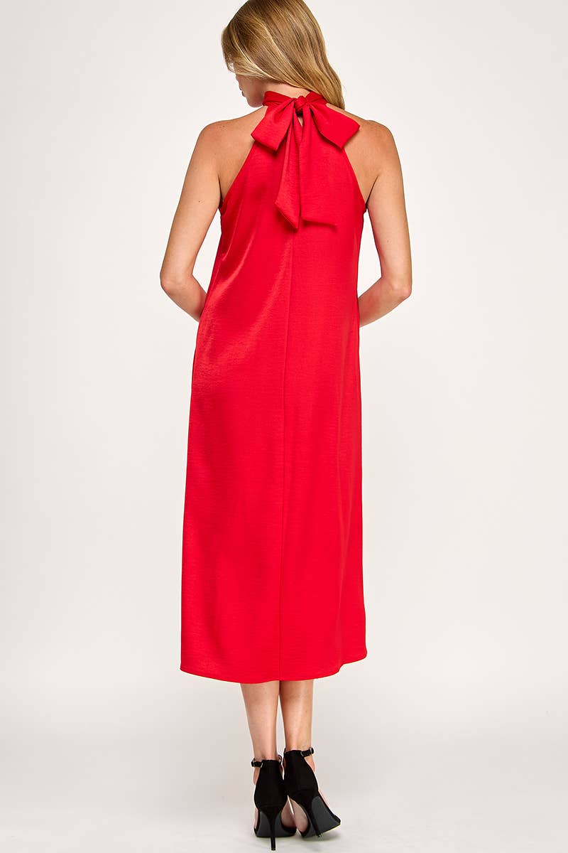 Peace Love Line - Vendita all'ingrosso Vestito - Donna - PL9156 - ABITO MIDI HALTER IN TESSUTO SOLIDO14