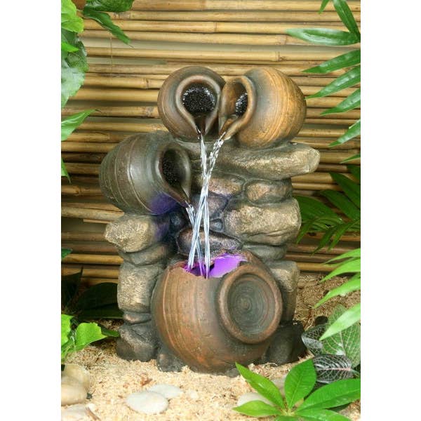 Fountain-3 Jugs Pour Into One W/Rgb Light for wholesale by Hi-Line Gift Ltd.