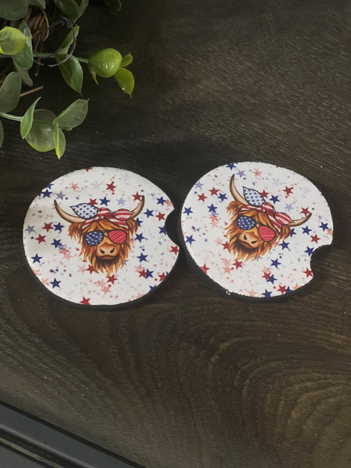 Juego de posavasos con diseño de vaca Highland con diseño de estrellas y rayas para venta al por mayor de CMD Wholesale