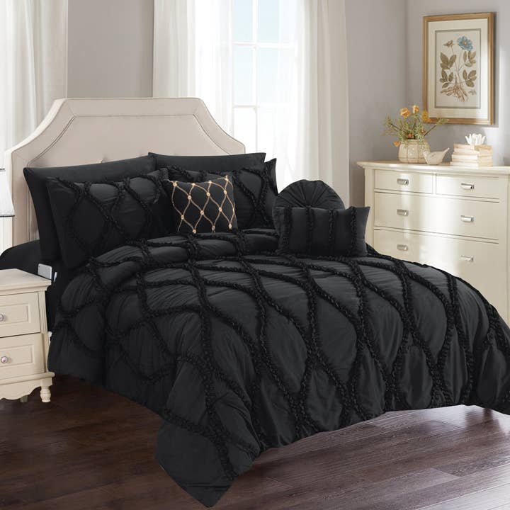 Elegant Comfort - Wholesale Bedding Set - Elegant Comfort 10-Piece Infinity Design Comforter Set - Includes 4-Piece Sheet Set with Double Sided Storage Pockets4