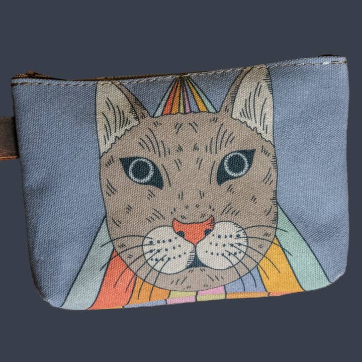 Magic Cat | Hand printed MEDIUM Canvas Pouch for wholesale by In Blue Handmade