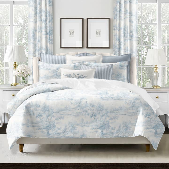6ix Tailors Fine Linens - Wholesale Bedding Set - Rustic Cabin Toile Cornflower Designer Coverlet Set1