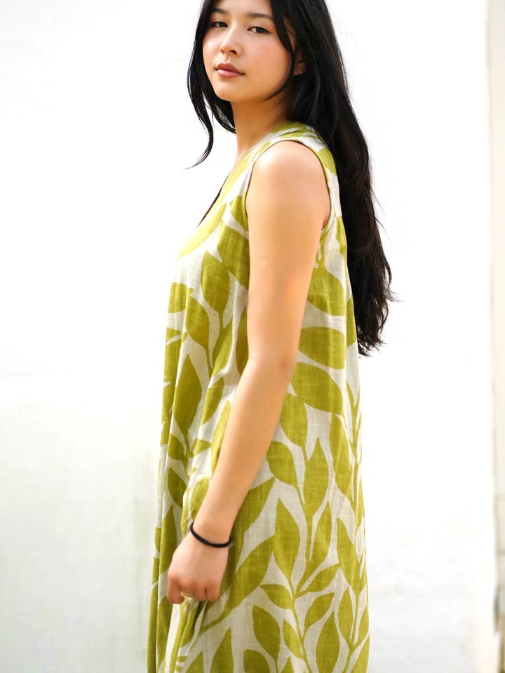 Ingrid Cotton Dress Green White for wholesale on Faire3