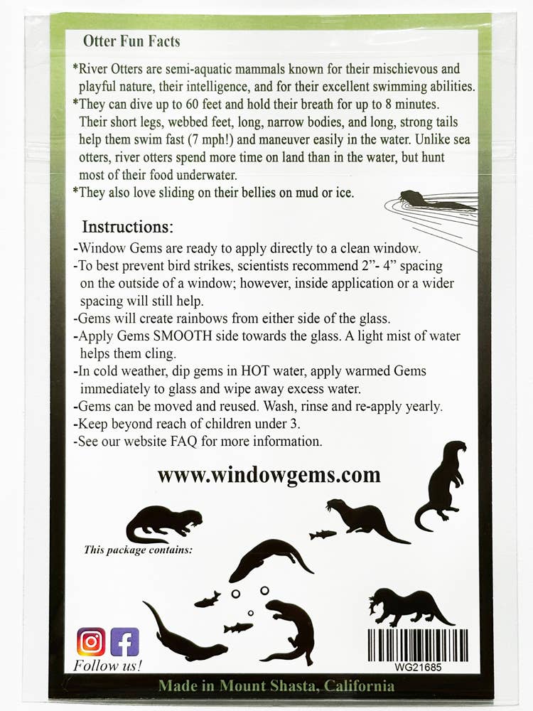 Window Gems - Wholesale Suncatcher - River Otter Window Clings - Bird Strike Prevention Decals5