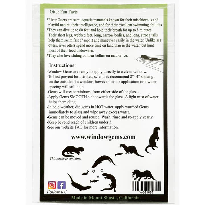 Window Gems - Wholesale Suncatcher - River Otter Window Clings - Bird Strike Prevention Decals5