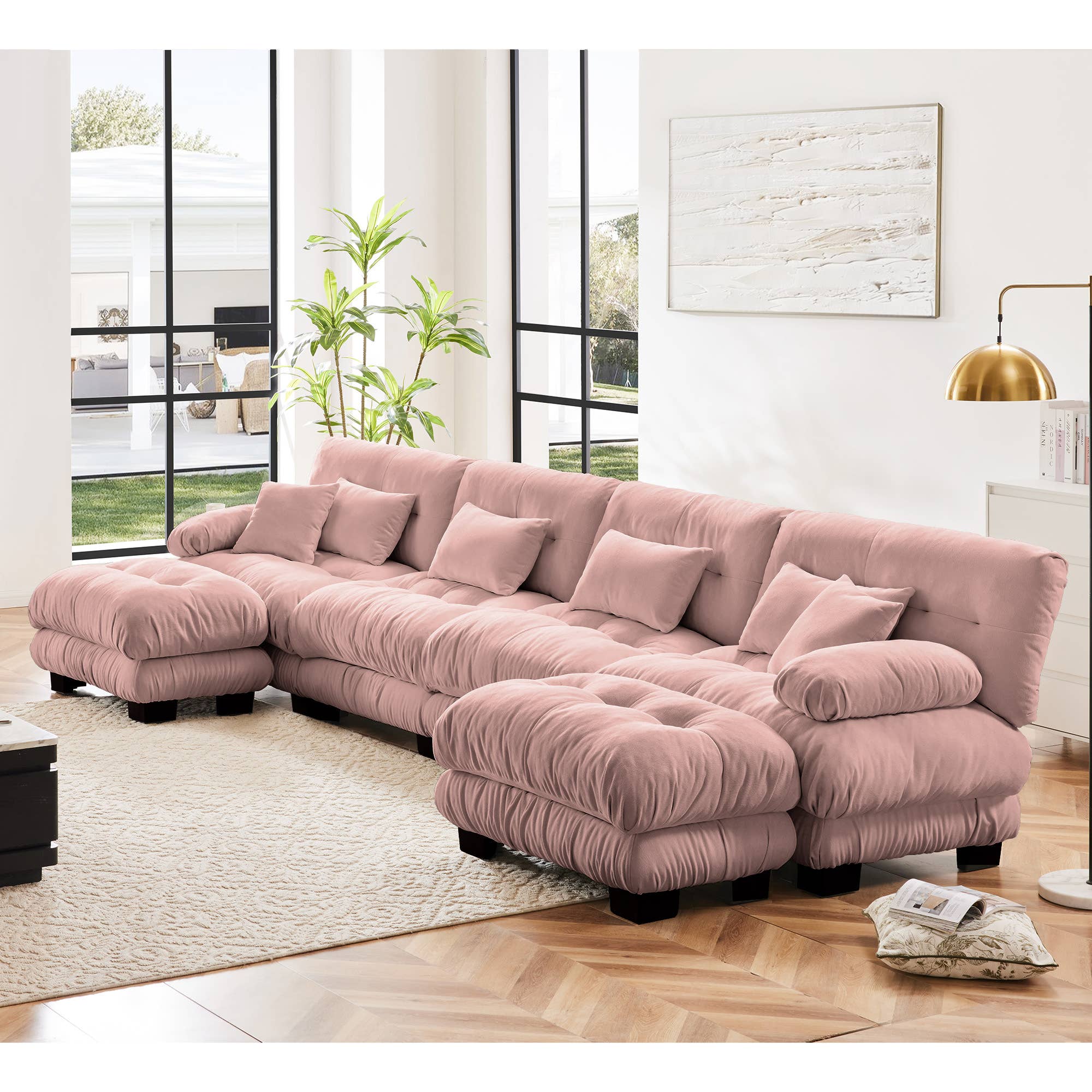 39F Inc. - Wholesale Sofa - Modular U-Shaped 4-Seat Green Chenille Sectional Sofa28