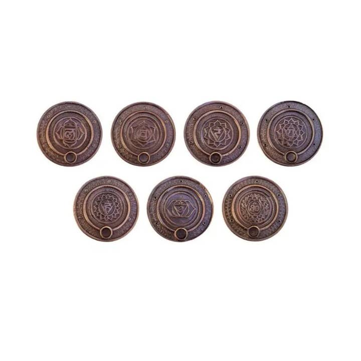 Set of 7 - Seven Chakra Incense Burner Discs, Antique for wholesale by Earths Elements Wholesale