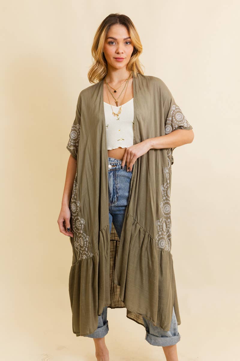 Leto Accessories – Engroshandel Kimono - Dame – Boho-stil kimono med tribal broderi og langt snit1
