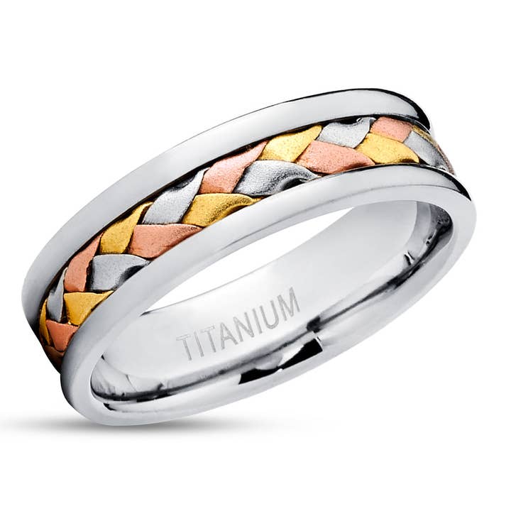 Rose guld vielsesring - Titanium vielsesring - fletning ring - rosa guldring - gul guldring - fletring for engroshandel hos Lucky Love Rings