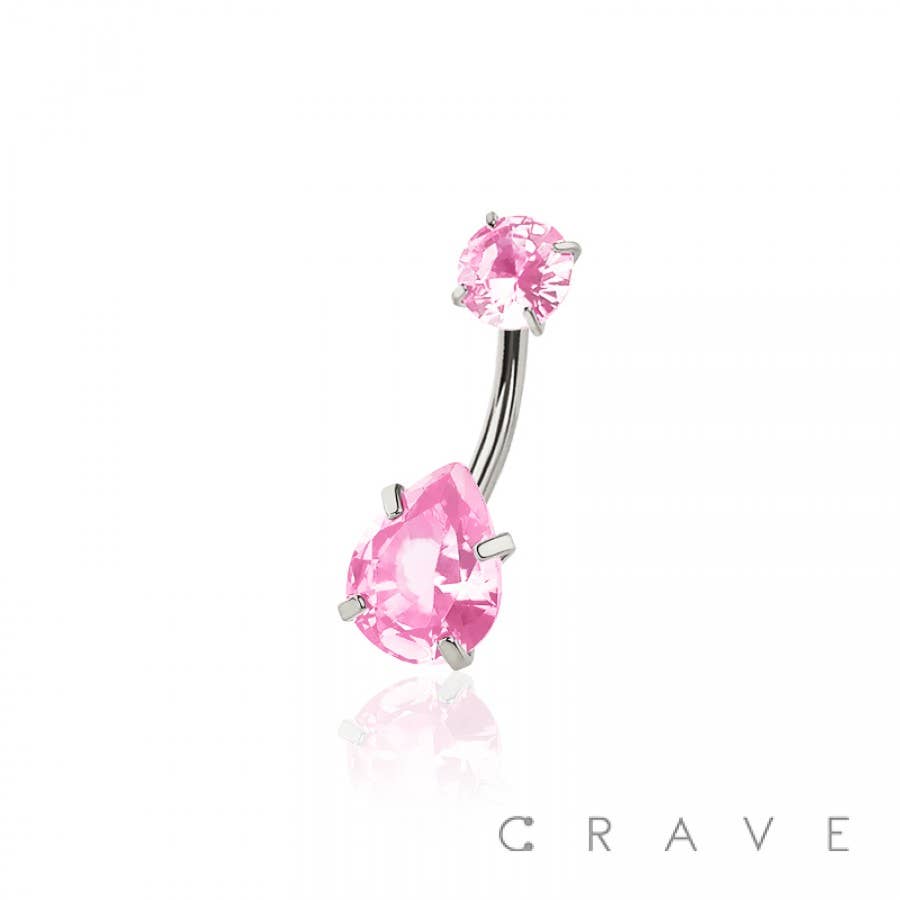 CRAVE - Wholesale Belly Ring - ROUND CZ TOP AND TEARDROP CZ PRONG SET CZ 316L SURGICAL STEE6
