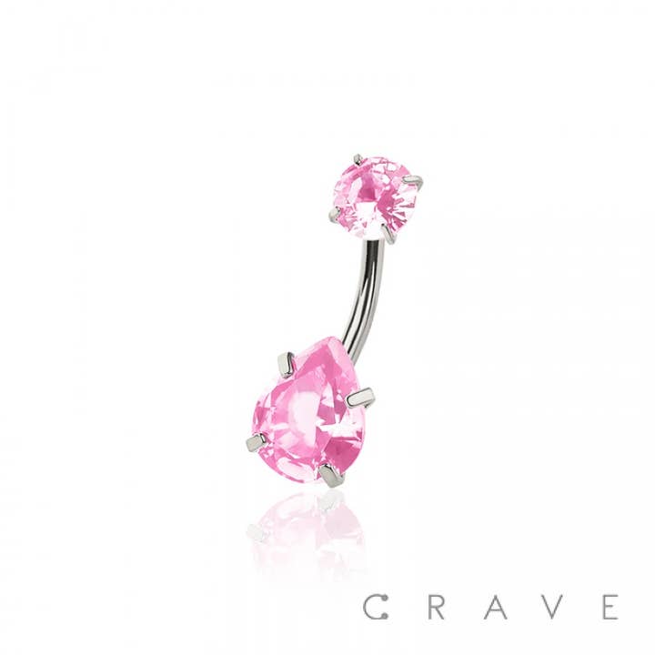 CRAVE - Wholesale Belly Ring - ROUND CZ TOP AND TEARDROP CZ PRONG SET CZ 316L SURGICAL STEE6