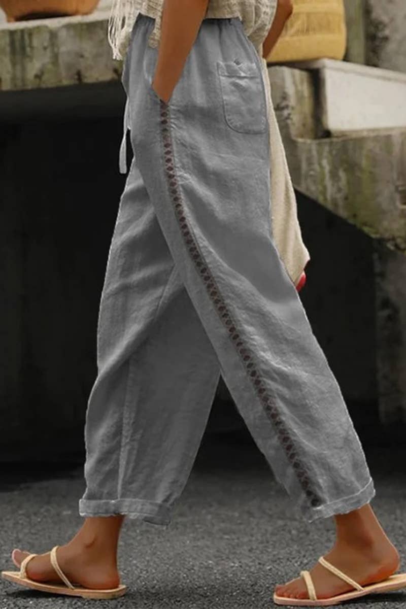 Lily Clothing - Wholesale Pants - Women's - CASUAL LACE CUTOUT PATCHWORK NINER PANTS0