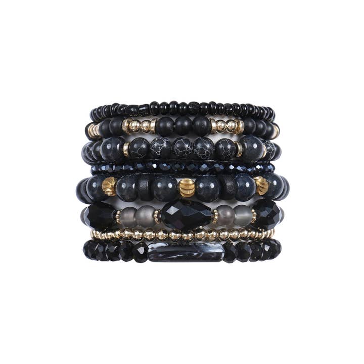 MYS Wholesale Inc - Wholesale Jewelry Set - Charm Mix Bead Natural Stone Wood Layered Stackable Bracelet