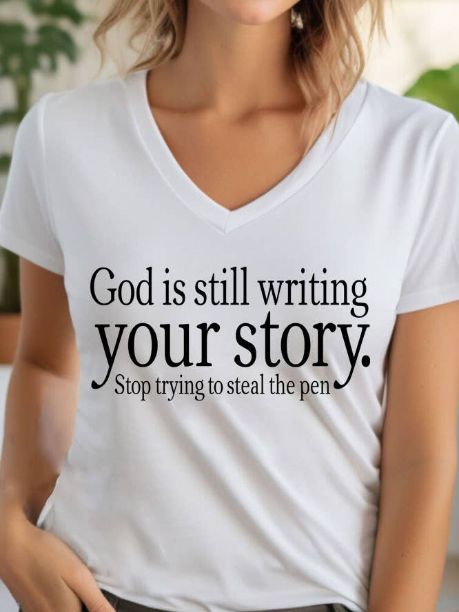 God Is Still Writing Your Story, PLUS Unisex V-Neck T-Shirt for wholesale by Top Avenue