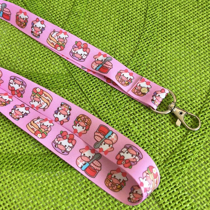 Strawberry Cow Lanyard for wholesale by BerryCuteStudio