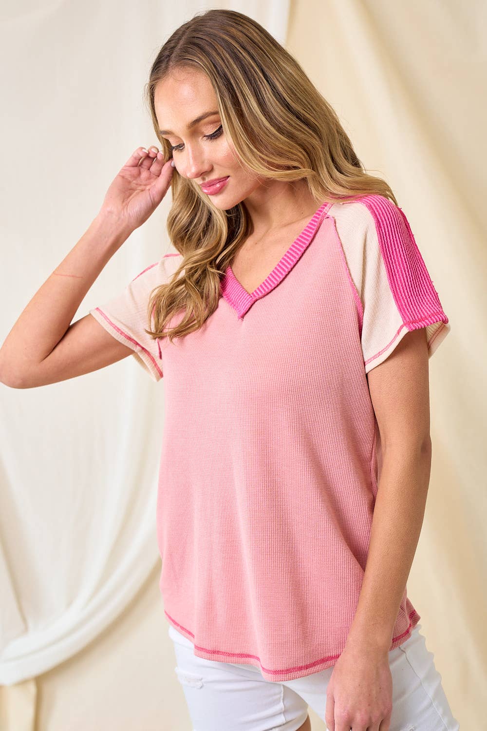 lovely melody - Wholesale Knit Top - Women's - LMT3878-Clarissas Color block top3