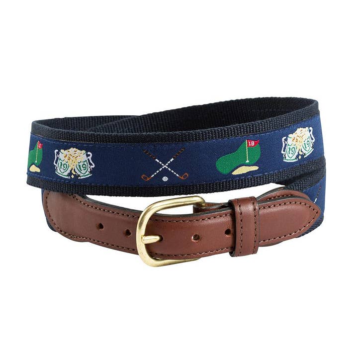 Navy Golf Motif Leather Tab Belt for wholesale by Barrons-Hunter