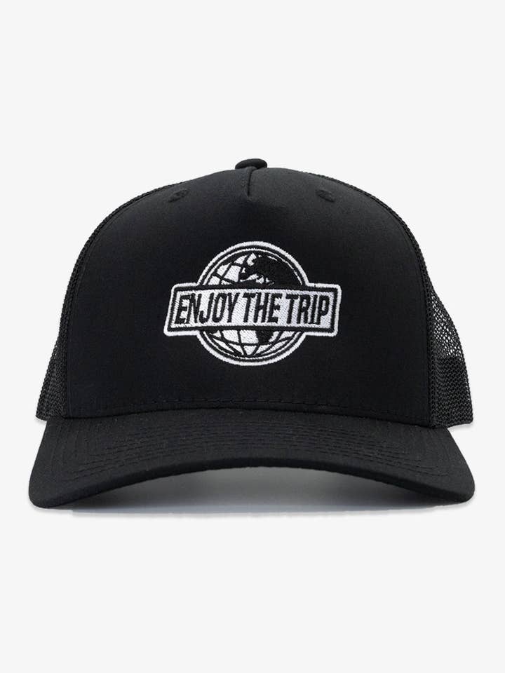 Enjoy the Trip Globe 5-Panel Trucker - Black for wholesale by Dipped®