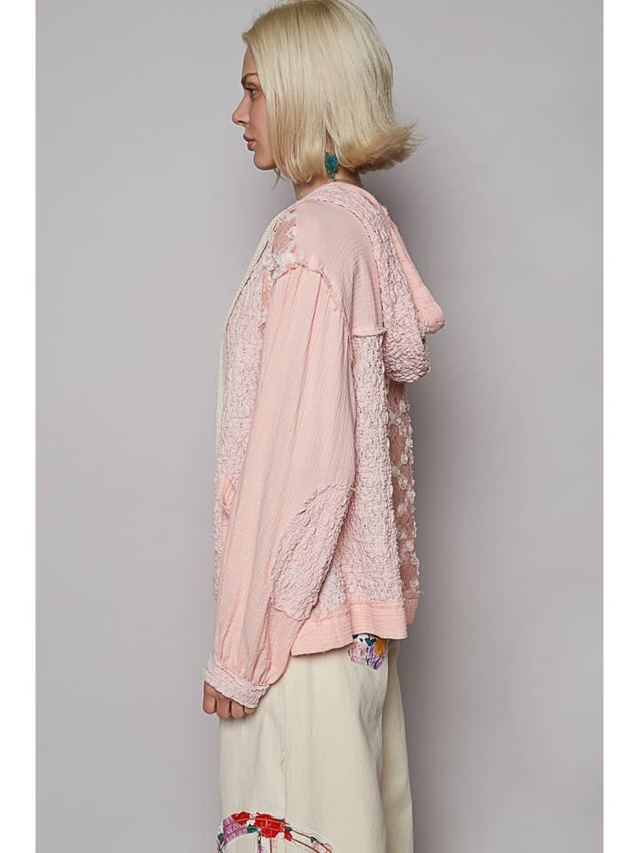 Pol Clothing - Wholesale Jacket - Women's - Balloon Sleeves Lace Solid Knit Hoodie Jacket SALE15