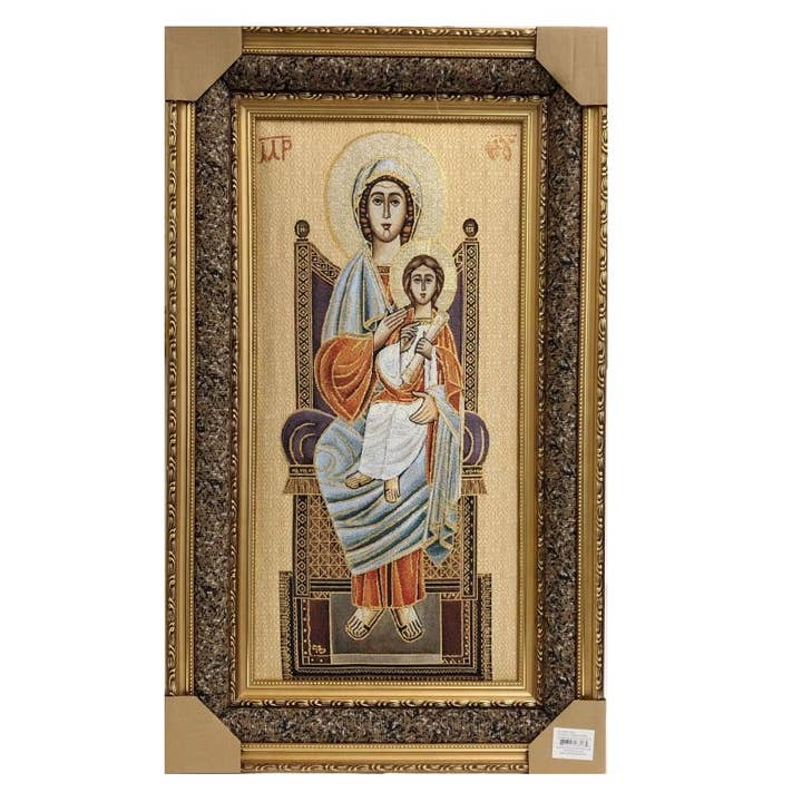 Vævet Tapestry I Ramme: Mary og Baby Jesus Ikonet for engroshandel hos Tobin Tate
