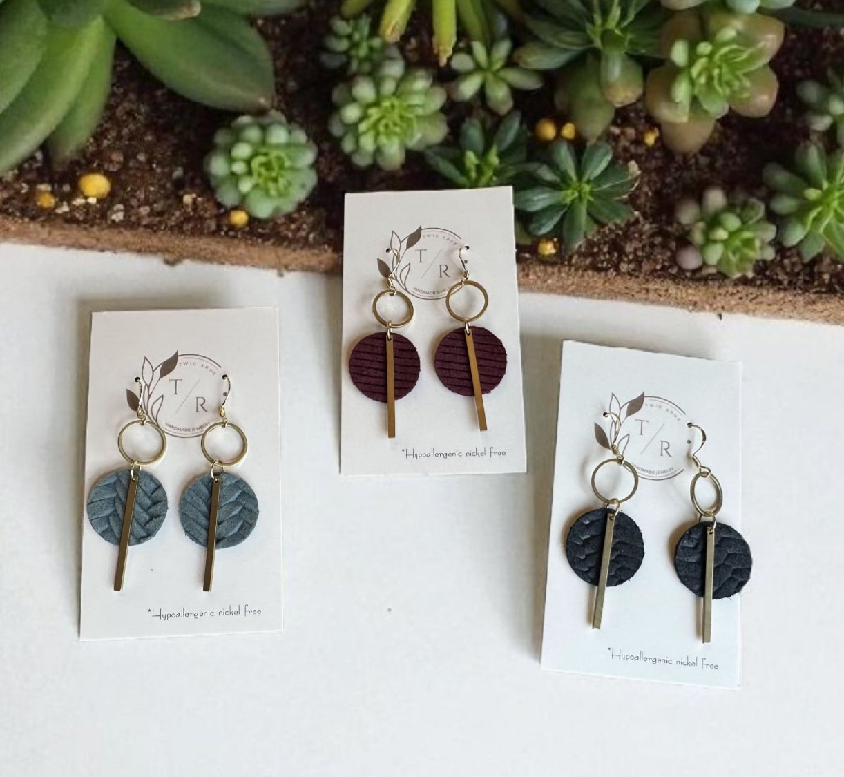 Twig & Rue boutique - Vente Boucles d'oreilles pendantes - mini-Jude | Boucles d’oreilles en cuir véritable, nouvelles couleurs2